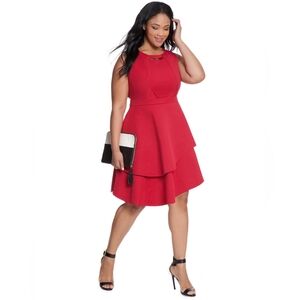 Eloquii Red and Black Asymmetrical A-Line Dress